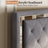 Jocisland Queen Bed Frame with LED Lights Headboard&Footboard, Velvet Upholstered Queen Size Platform Bed Frame No Box Spring Needed/Light Grey Jocisland