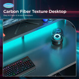 AODK Computer Desk, 48 Inch Gaming Desk with Led Lights & Power Outlet, Office Desk with Printer Storage Shelves, Reversible Desk with Monitor Shelf & Headphone Hook, Carbon Fiber Black AODK