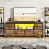 Lulive TV Stand for Bedroom, LED Rustic Brown Dresser for Living Room with 6 Fabric Drawers, 43 55in TV Stand with Power Outlet, Entertainment Center with Open Shelf Lulive