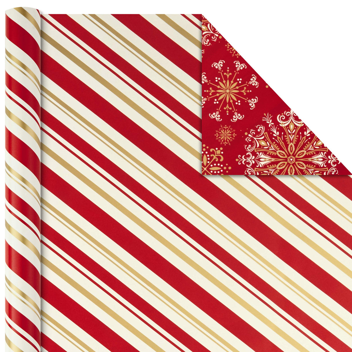 Hallmark Christmas Wrapping Paper Rolls - Traditional Holiday Gift Wrap Paper (Set of 3 Reversible Rolls: 120 sq. ft. ttl.) Red and Gold Snowflakes, Stripes, Plaid, Santa's Sleigh Hallmark