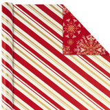 Hallmark Christmas Wrapping Paper Rolls - Traditional Holiday Gift Wrap Paper (Set of 3 Reversible Rolls: 120 sq. ft. ttl.) Red and Gold Snowflakes, Stripes, Plaid, Santa's Sleigh Hallmark