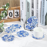 Diamond Art Coaster Blue Flower Diamond Painting Kits 5D DIY Acrylic Diamond Coasters with Cork Base and Holder for Adults DIY Craft, 8 PCS Augisteen