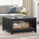 YITAHOME Coffee Table Farmhouse Coffee Table with Storage Rustic Wood Cocktail Table,Square Coffee Table for Living Meeting Room with Half Open Storage Compartment,Grey and Black YITAHOME