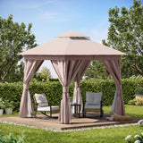 LAUSAINT HOME Outdoor Patio Gazebo 8'x8' with Expansion Bolts, Heavy Duty Gazebos Shelter Party Tent with Double Roofs, Mosquito Nettings and Privacy Screens for Backyard, Garden, Lawn, Khaki LAUSAINT HOME