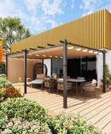 KYBOLT 12x20 Ft Modern Aluminum Pergola, Outdoor Pergola with Adjustable Canopy, Stable 4-Sided Base, Aluminum Gazebos for Backyard, Deck, Lawn - Khaki KYBOLT