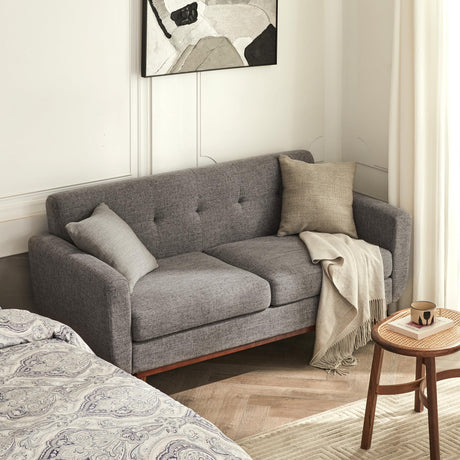 Kingfun 65.2" W Loveseat Sofa, Mid Century Modern Decor Love Seat Couches for Living Room, Button Tufted Upholstered Furniture, Solid & Easy to Install Small Couch for Bedroom Office Apartment, Grey Kingfun