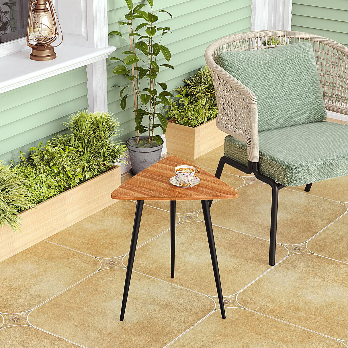 SAYGOER Small End Table Mid Century Triangle Side Table Unique Night Stand Rustic Farmhouse Bedside Table Retro Accent Sofa Table for Living Room Bedroom Easy Assembly,Walnut Oak SAYGOER