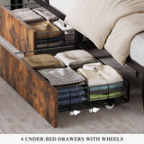 YITAHOME King Size Bed Frame with RGB LED Lights and 4 Drawers, Upholstered Platform Bed with Charging Station and Storage Headboard, No Box Spring Needed, Noise-Free, Fast Assembly, Rustic Brown YITAHOME