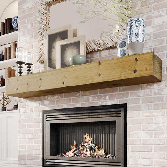 Woodlands-USA 60 Floating Fireplace Mantel Wood Shelf - Handcrafted Wall Mounted Mantle Shelf, 60 Inch Wooden Mantels For Over Fireplace, Farmhouse Fireplace Mantel Shelves - 60 Rustic Natural X 8 X 5