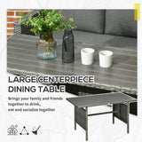 Outsunny 6 Piece Patio Dining Set, PE Rattan Furniture Set with 2 Chairs Cushions & Outdoor Loveseat Sofa, Woodgrain Slatted Dinner Table, Gray Outsunny