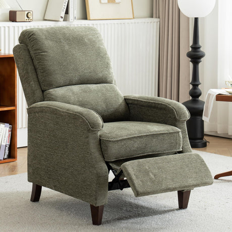 VKNOW Push Back Upholstered Recliner Chair Home Theater Seating Adjustable Modern Fabric Reclining Chair Padded Seat Backrest Recliner Sofa for Living Room (Green) VKNOW