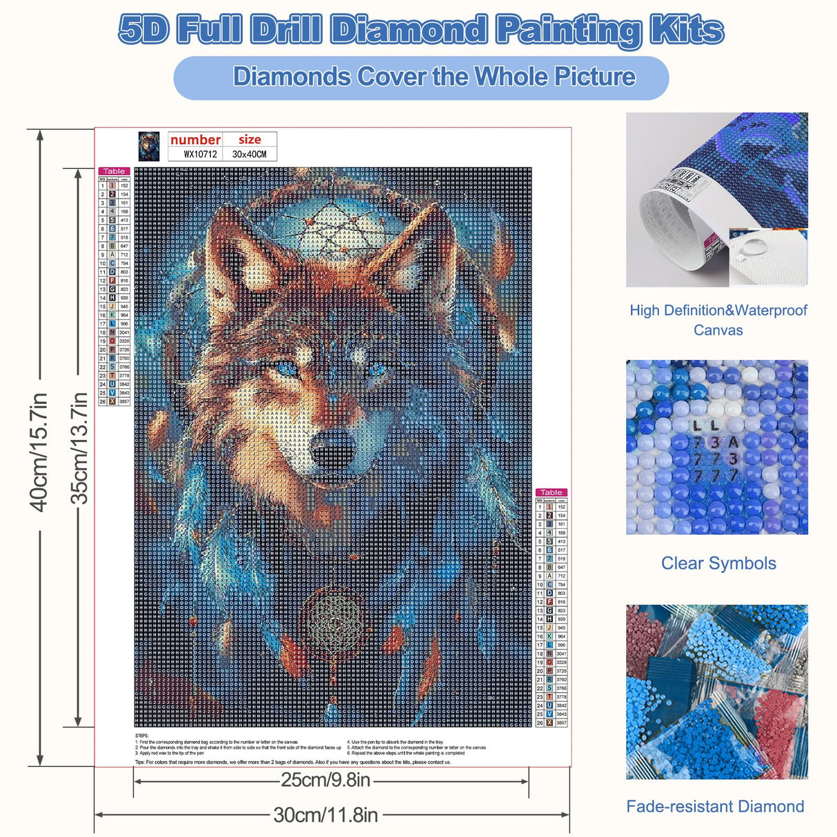 CEOVR Wolf Diamond Painting Kits for Adults, Dream Catcher Diamond Art Dots 5D Full Drill DIY Gem Art for Beginner, Adult Crafts Kits Arts and Crafts, Wall Decor for Home Office 12x16in CEOVR