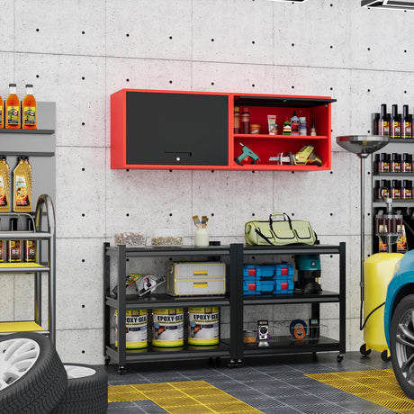 Fesbos Metal Storage Cabinet Black Red Wall Cabinets with Shelf and Locking Door - Wall Mounted Storage Cabinet for Garage Warehouse Home Office - Assembly Required Fesbos