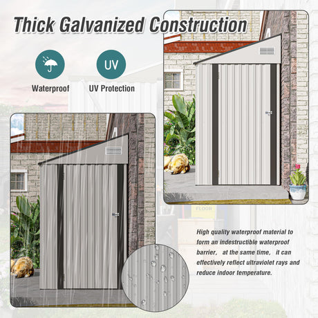 4x8 ft Lean to Shed, Outdoor Storage Shed with Lockable Door and Vents, Metal Storage Shed with 6 Vents, Outside Garden Tool Shed for Backyard, Patio, Wall Side Design (White) ACLULION