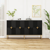 YHAOWORKS Sideboard Buffet Cabinet with Storage - Accent Storage Cabinet with Doors, Wood 4 Doors Cabinet with Metal Legs, 60" Buffets & Sideboards, Modern Credenza for Living Room (Black) YHAOWORKS