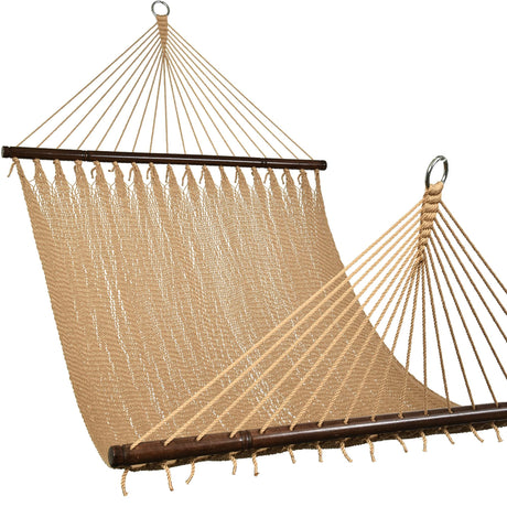 Lazy Daze Hammocks 10.5 FT Double 2 Person Caribbean Rope Hammock, Hand Woven Polyester Hammock with Spreader Bars, for Outside Outdoor Backyard Patio Poolside,450 LBS Capacity, Tan Lazy Daze Hammocks