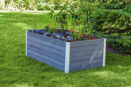 Vita Urbana 3 Foot x 5 Foot Embossed Vinyl Keyhole Garden with Composting Basket, Slate Grey, Gray, PVC, BPA and Pthalate Free, Woodgrain, VT17602 Vita