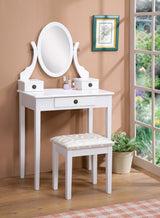 Roundhill Furniture Moniya White Wood Vanity Table and Stool Set (3415WH) Medium Roundhill Furniture