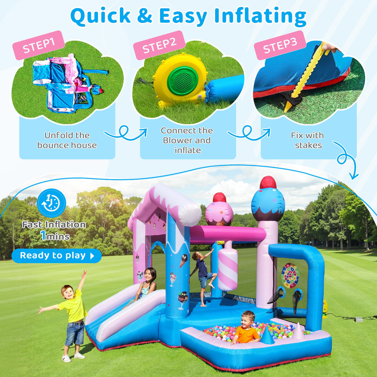 TOAOB Inflatable Bounce House - 8-in-1 Bouncer House for Kids Ages 3-6, Indoor & Outdoor Bouncy Jumping Castle Slide with Blower for Backyard Birthday Party TOAOB