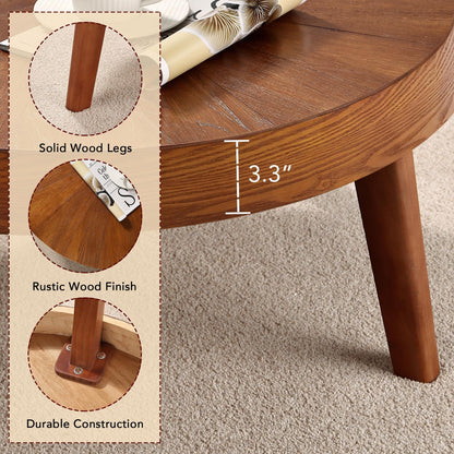 HOKYHOKY Farmhouse Round Coffee Table Set of 3, Boho Sofa Side Nesting Tables End Table Set with Wood Natural Finish for Living Room, Bedroom, Home Office,Brown - WoodArtSupply