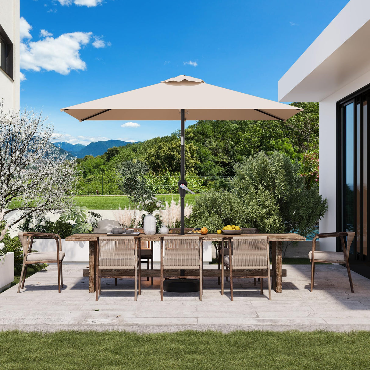 AreShark 6.5' x 10' Rectangular Patio Umbrellas for Outdoor, Outdoor Table Umbrella, Large Outdoor Patio Umbrellas with 6 Sturdy Ribs, Patio Umbrellas for Market, Garden, Pool (Beige) AreShark