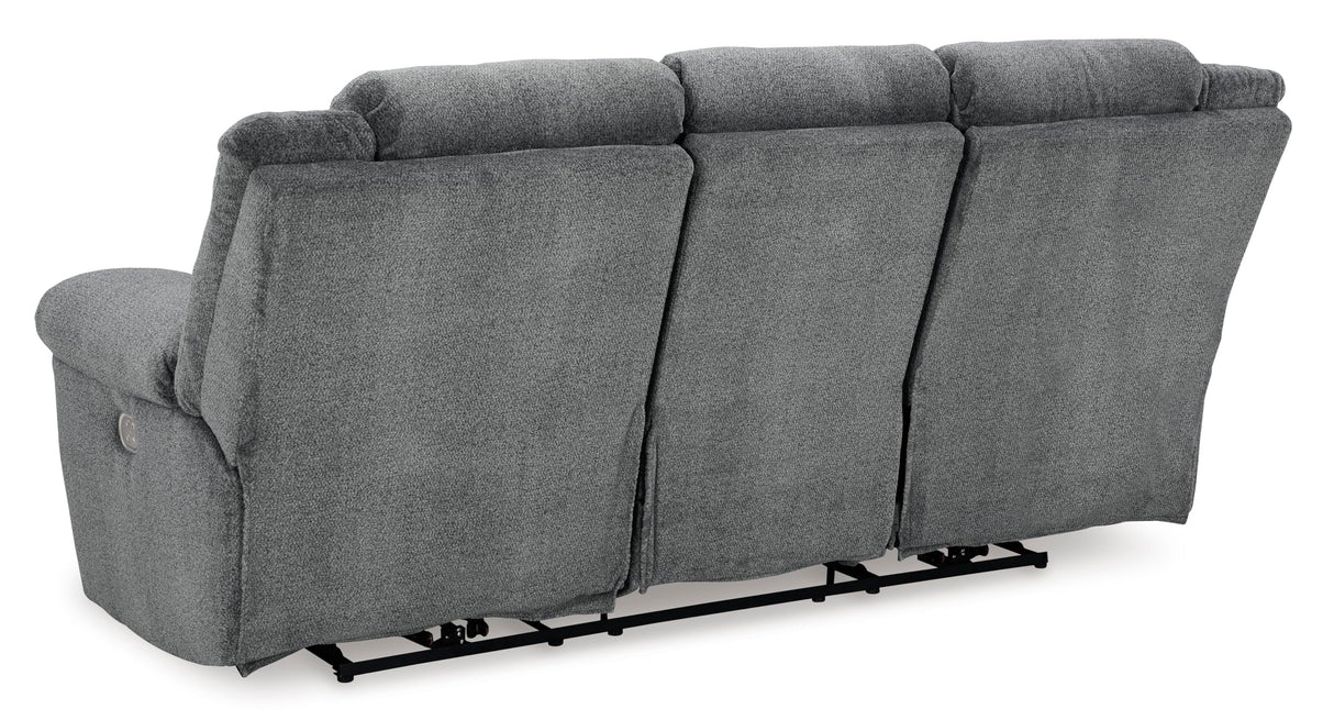 Signature Design by Ashley Tip-Off Modern Wall Hugger Power Reclining Sofa with Adjustable Headrest and USB Ports, Gray Signature Design by Ashley