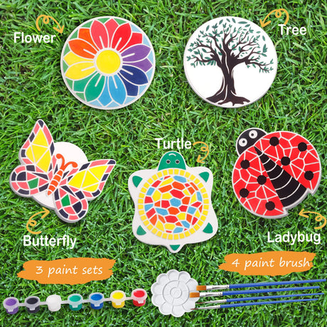 IFLOVE Paint Your Own Stepping Stones for Kids Craft Kits,Arts and Crafts for Kids Ages 4-8,5 Pack Painting Crafts for Girls Ages 8-12，Outdoor Toys Art Supplies Toddler Birthday Gift (Multicolored) IFLOVE