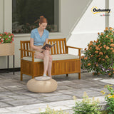 Outsunny Outdoor Bench with Storage Box, 28 Gallon Outdoor Storage Bench, Acacia Wood Garden Seat with Cushion, 2 Seater Patio Furniture for Park, Balcony, Teak Outsunny