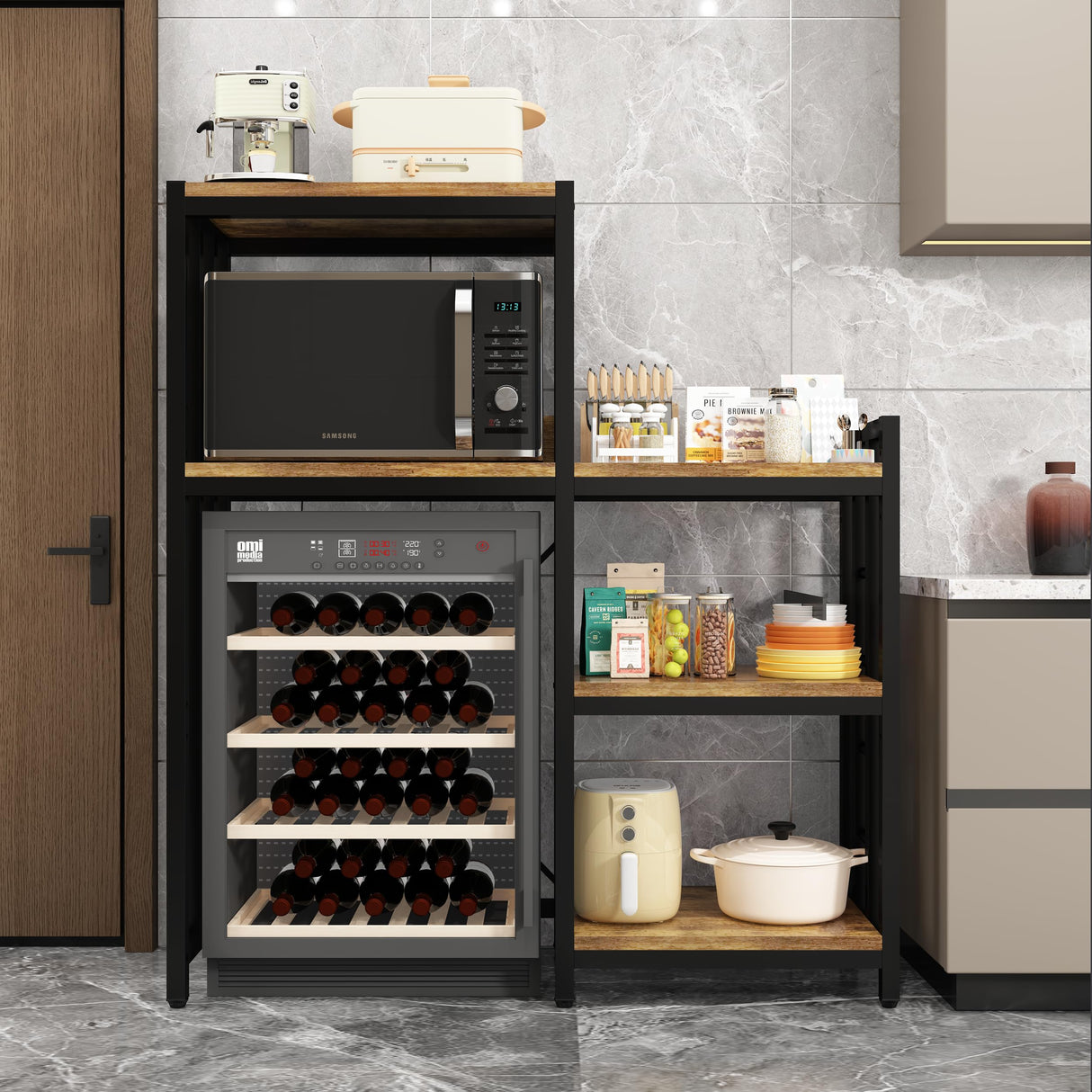 6-Tier Kitchen Baker's Rack with Power Outlet, Microwave Oven Stand with Storage Suitable for Kitchen Living Room Office Storage Shelf, Mini Fridge Stand Shelves for Spices, Pots and Pans. (Brown) Mini Quexing