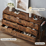 YITAHOME Rustic Brown Drawers TV Stand for 65 inches with Power Outlets -Chest of Drawers Dresser with Side Organizer Bag Entertainment Center TV Console YITAHOME