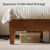 LINSY Wood Full Size Bed Frame, Solid Wood Platform Bed Frame Full with headboard, Wooden Bed with Wood Slat Support, No Box Spring Needed, Walnut LINSY