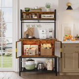 Rustic Chic 5-Tier Bakers Rack with Storage Cabinet and LED Lighting Bestier
