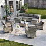 12-Piece Patio Furniture Set, Outdoor Patio Furniture with Swivel Chairs Set, Ottomans, Modular Patio Sofa, Dual-Strand Wicker Rattan, Rust-Resistant Frame, Grey Sweecci