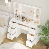 Irontar Vanity Desk, Makeup Vanity with 10 LED Lights & 7 Metal Sliding Drawers, Brightness Adjustable, Vanity Table with 6 Open Shelves, Makeup Table for Women, White WDT005W Irontar