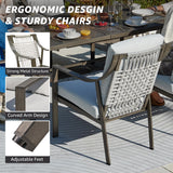 NATURAL EXPRESSIONS 7 Piece Patio Dining Table Outdoor Furniture Set for 6, 4Pcs Fixed and 2Pcs Swivel Patio Dining Chairs with Olefin Cushions, 65”Large Dining Table with Umbrella Hole NATURAL EXPRESSIONS