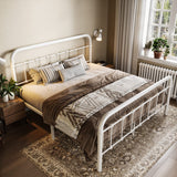 Allewie Victorian-Style Queen Size Metal Platform Bed Frame with Headboard and Footboard, No Box Spring Needed, White Allewie