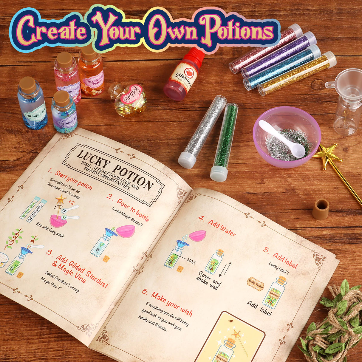 wookidel Fairy Magic Craft Kit for Kids with 20PCS Potion Bottles - Fairy Magical Potions Making Craft Kit - Gift for Christmas, Birthday, Creative Art Craft Kit for Girls Boys 6 7 8 9 10 Year Old wookidel