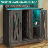 YITAHOME Wine Bar Cabinet, LED Farmhouse Liquor Cabinet Coffee Bar with Adjustable Shelves, 65 Inch Buffet Kitchen Storage Cabinet for Dinning Room, Kitchen, Living Room, Dark Rustic Oak YITAHOME