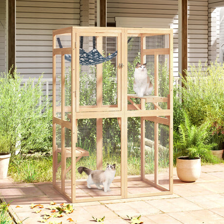 Catio Outdoor Cat Enclosure, Wooden Catio with Window Access for Patio, Indooe Kitty House (Wood) Nyeekoy
