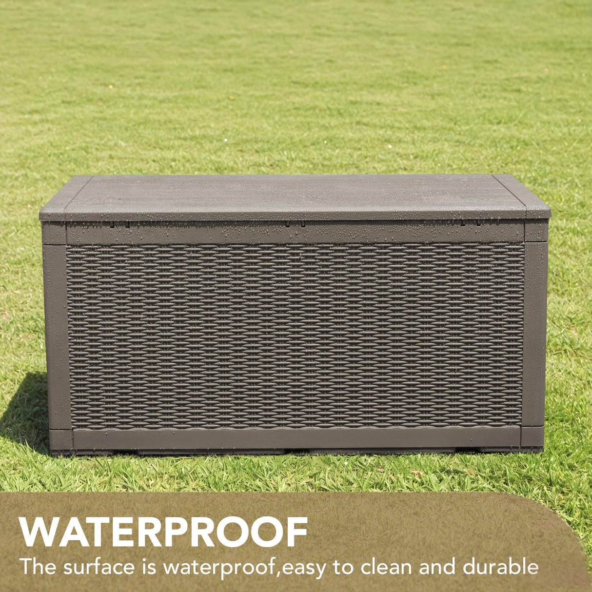 Devoko 100 Gallon Waterproof Resin Deck Box with Lockable Lid and Stylish Rattan Design for Indoor and Outdoor Storage Devoko