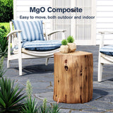 HOMPUS Concrete Outdoor Side TableSet of 2, 2 Piece Tree Stump Modern Round Coffee Table Accent Table Set Plant Stand Faux Wood End Table Garden Stool for Patio,Home Decor, Living Room, Oak HOMPUS