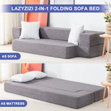 Lazyzizi Floor Sofa Bed, Fold Out Couch Bed with 2 Pillows & Washable Cover Convertible Sleeper Folding Sofa Bed Mattress for Living Room, Guest Bed, Playroom 8inches, Queen Lazyzizi