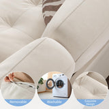 GarveeHome 90 in 3 Seater Sofa Counch Velvet Upholstered Oversized Loveseat with Soft Spacious Armrests, Comfy Button Tufted Couch for Living Room, Bedroom, Apartment, Beige GarveeHome