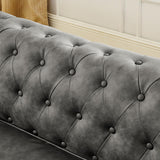 KEIKI 89" Chesterfield PU Tufted Button Sofa with Scrolled Arms, Classic Mid-Century 3-Seater Upholstered Couch with Nailhead Decoration, Easy Assembly, for Living Room, Bedroom, Office, Dark Gray KEIKI