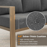 VONZOY 6 Pieces Patio Furniture Set, Wood-Look Metal Outdoor Sectional Furniture Conversation Set, L Shape Patio Couch with Side Table, 6.5" Thick Olefin Cushions for Garden, Backyard, Deck(Dark Grey) VONZOY