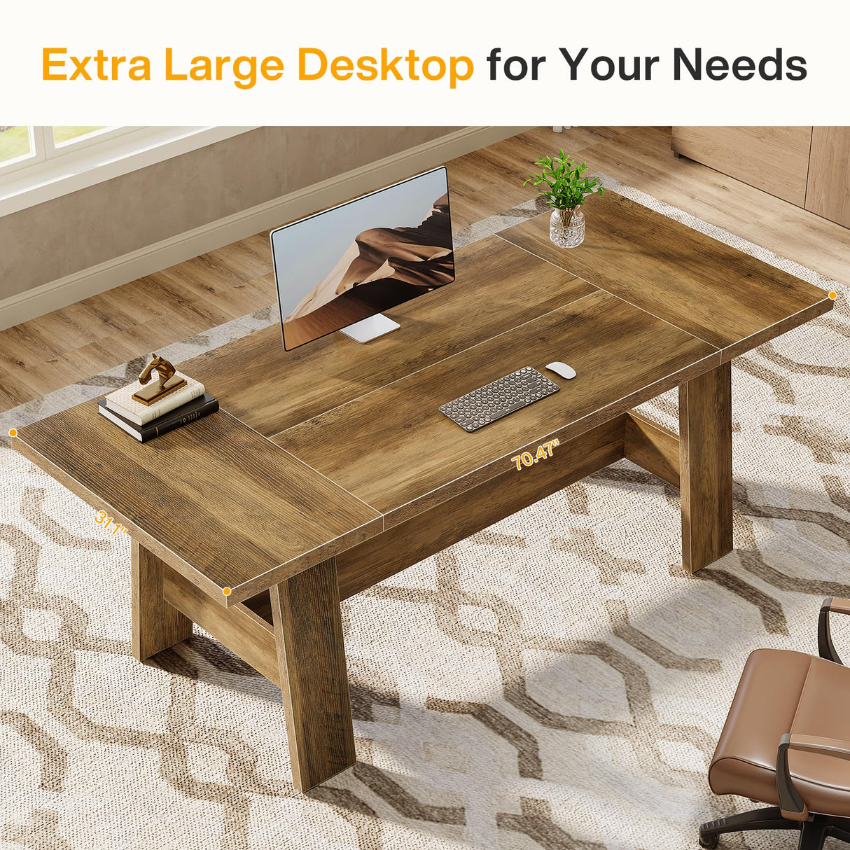 Tribesigns 70.47-Inch Executive Computer Desk, Farmhouse Home Office Desk with Large Tabletop, Industrial Study Writing Table Workstation Business Furniture, Rustic Brown Tribesigns