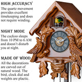 TIMEGEAR Cuckoo Clock with Night Mode, Singing Bird, Wooden Decorations and Swinging Pendulum (Brown) TIMEGEAR