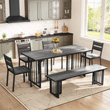 YITAHOME 6-Piece Dining Table Set for 6-8 People, 63 Inch Kitchen Table Set with 4 Chairs and 2 Benches, Farmhouse Rectangular Dining Room Table Set for Kitchen Apartment Saving Space, Dark Grey YITAHOME
