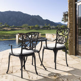 NUU GARDEN Bistro Set 3 Piece Outdoor All Weather Cast Aluminum Patio Bistro Set Patio Table and Chairs Set of 2 with Umbrella Hole and Grey Cushions for Backyard, Balcony, Lawn, Black NUU GARDEN