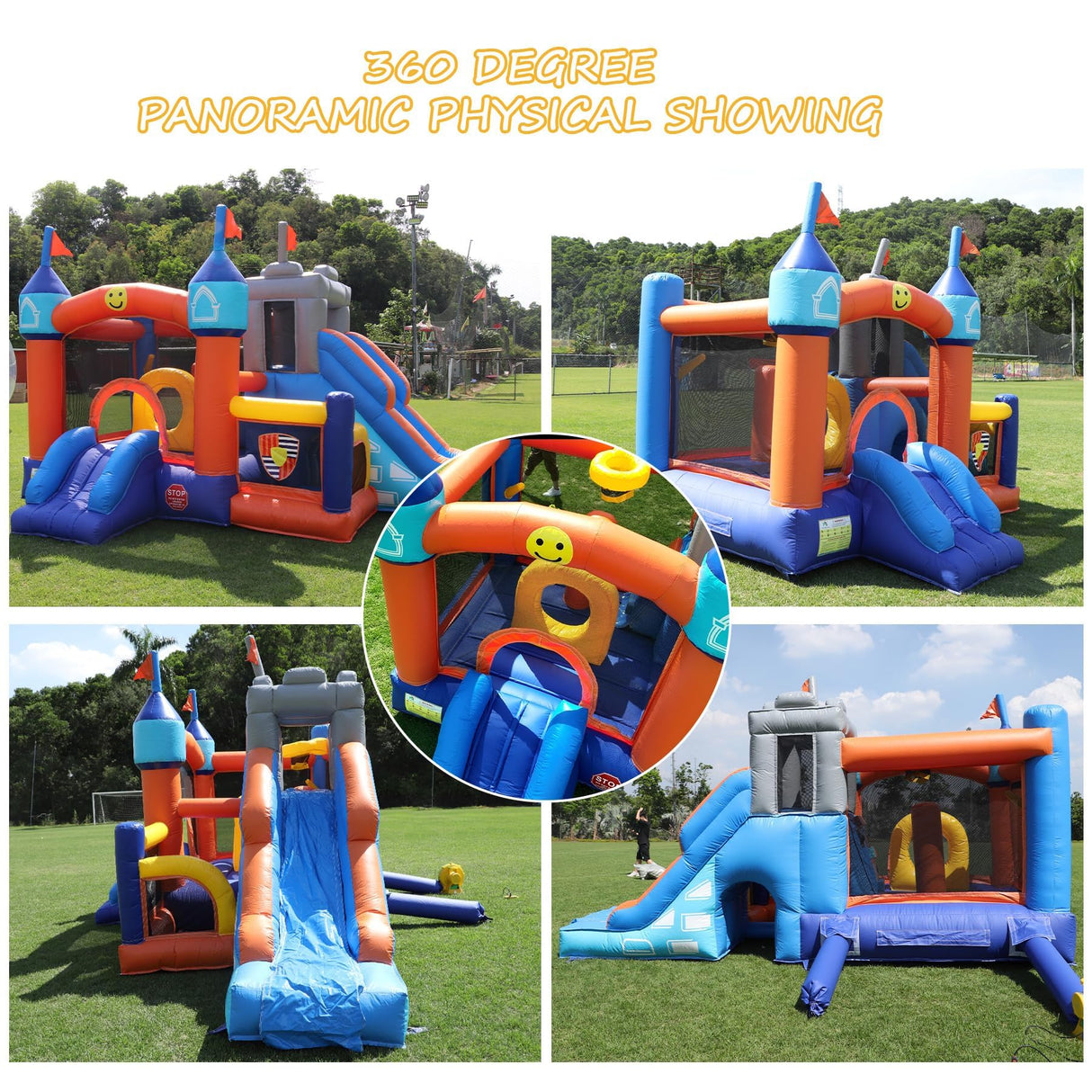 Commercial Grade Bounce House for Big Kids 5-12, 100% PVC Inflatable Bounce House Obstacle Course for Adult with 2 Slide, Ball Pit, Large Bounce Area, Climbing Wall, Basketball Rim 16x12x10FT w/Blower awesmflate